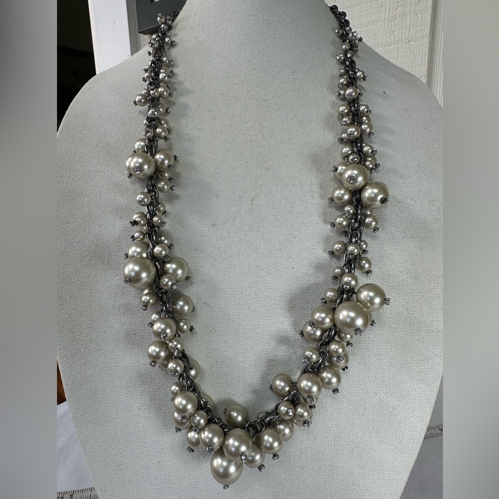 Long heavy champagne blush pearl rhinestone necklace